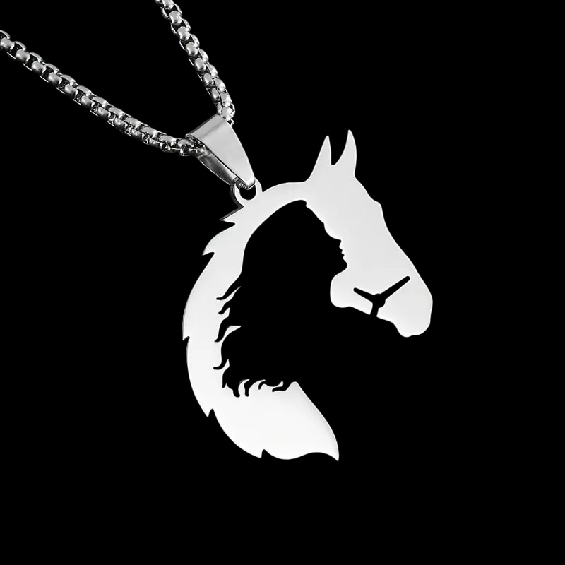 RVS Zilverkleurige Ketting met een paardenhoofd, met daarin een delicaat silhouet van een vrouw - Afbeelding 2
