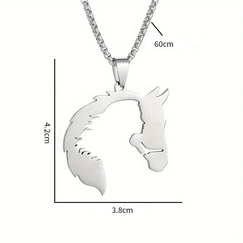 RVS Zilverkleurige Ketting met een paardenhoofd, met daarin een delicaat silhouet van een vrouw - Afbeelding 3