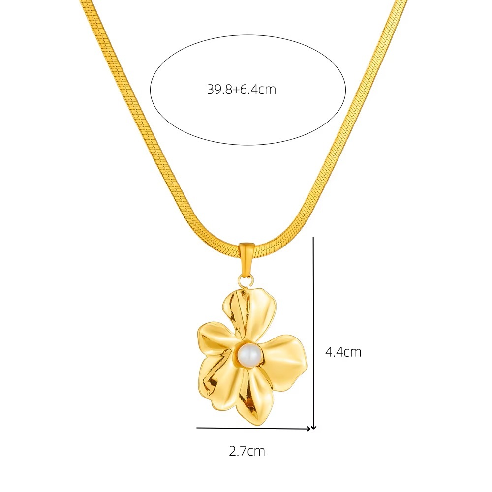 Elegante Gouden RVS Dames Ketting met Bloemhanger en Imitatie Parel - Afbeelding 3