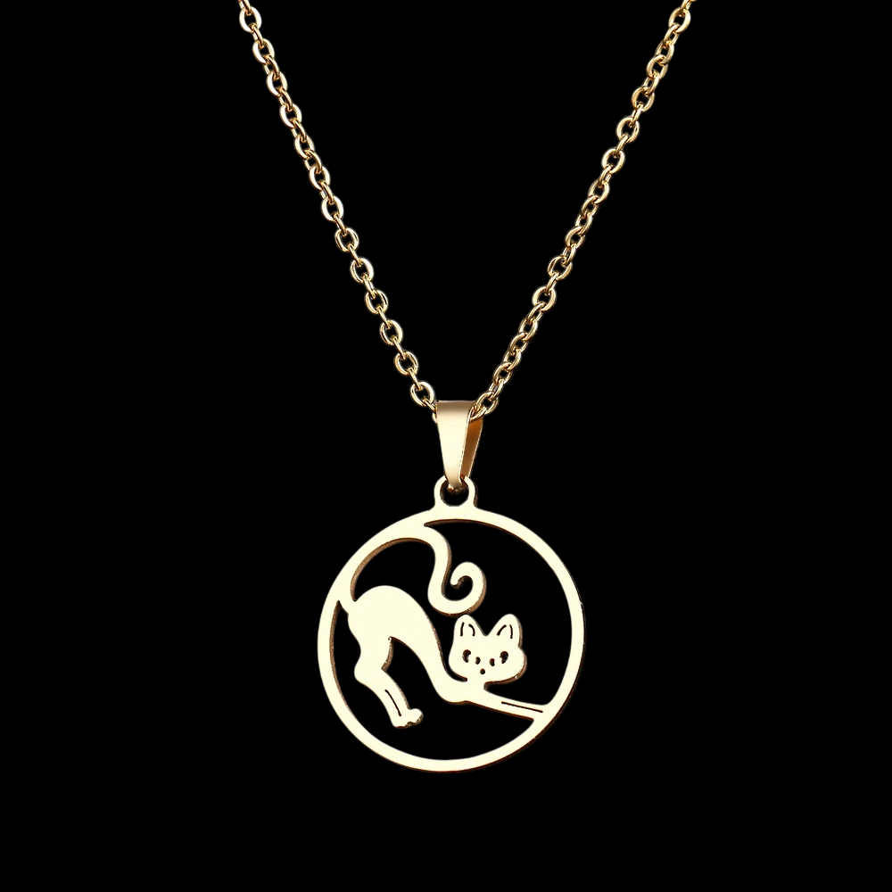 Elegante RVS Damesketting met speelse kat goudkleur - Afbeelding 2