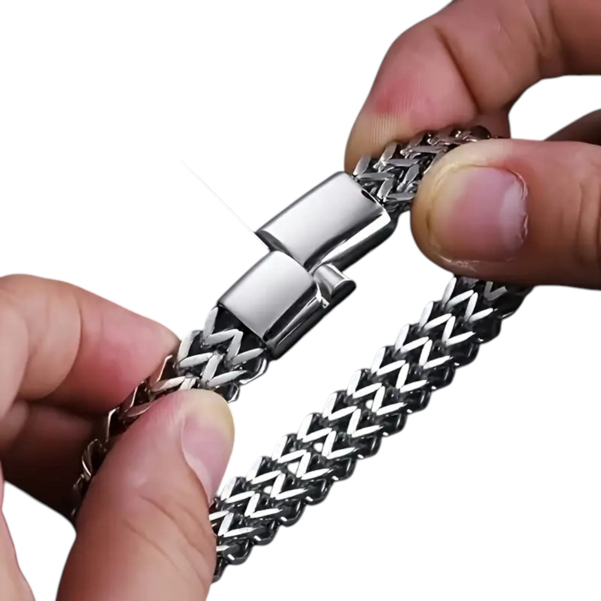 Heren RVS Gevlochten Dubbele Rij Armband Zilverkleur met magnetische sluiting 19cm - Afbeelding 2