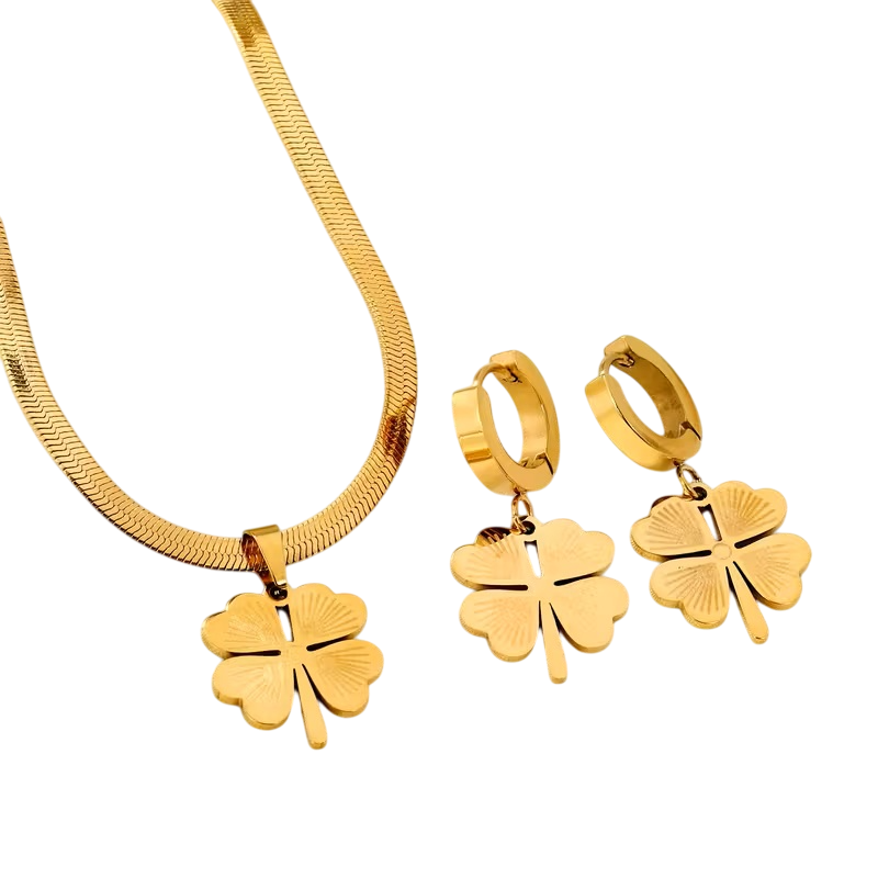 ✨ 3-delig Roestvrijstalen Goudkleurige Klavertje Vier Dames Sieradenset ✨ - Afbeelding 2