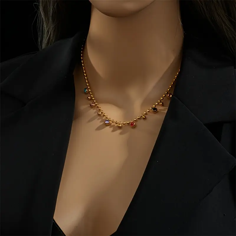 Elegante RVS Damesketting met Gekleurde Strass Steentjes - Afbeelding 3