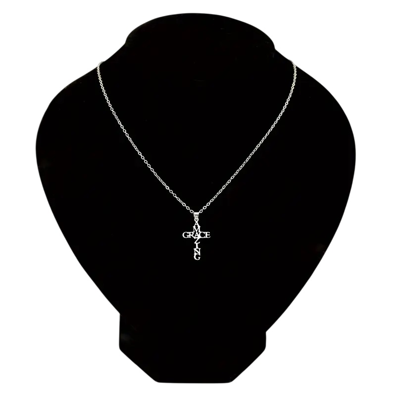 Elegante RVS Dames Ketting met Amazing Grace Kruishanger – Zilverkleur - Afbeelding 2