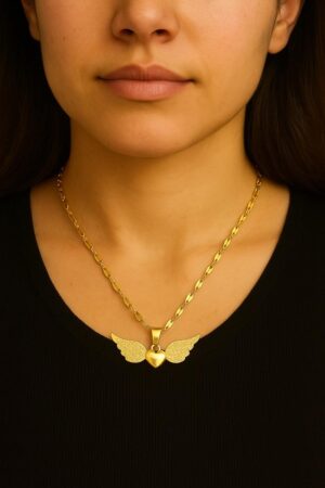 RVS goudkleurige Damesketting Hart met Vleugels