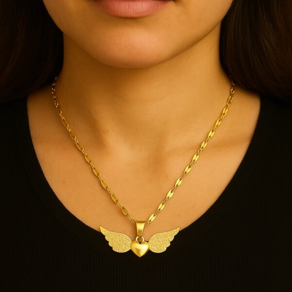 RVS goudkleurige Damesketting Hart met Vleugels