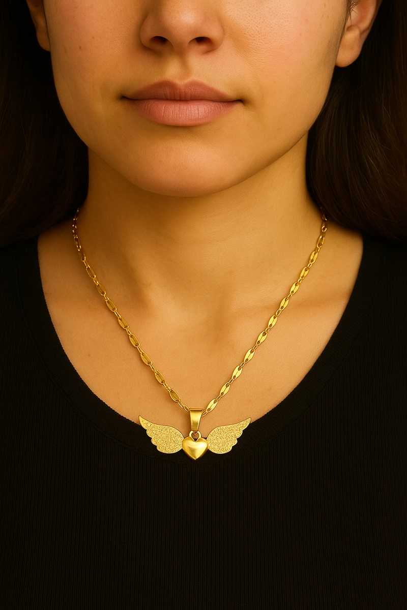 RVS goudkleurige Damesketting Hart met Vleugels