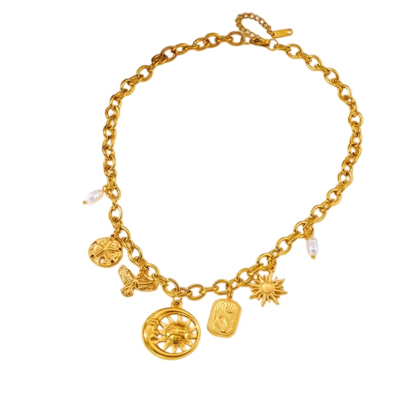 Goudkleurige RVS Dames ketting met zonnebedel - Afbeelding 2