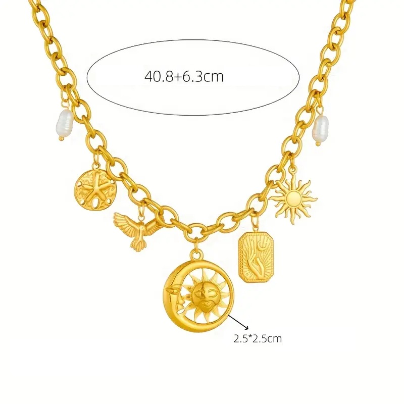 Goudkleurige RVS Dames ketting met zonnebedel - Afbeelding 4