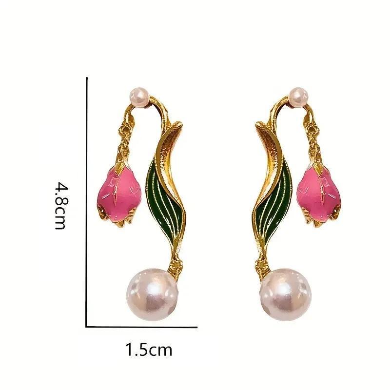 Vintage Bloemvormige Dames Oorbellen – Epoxy Details & Imitatieparels - Afbeelding 5