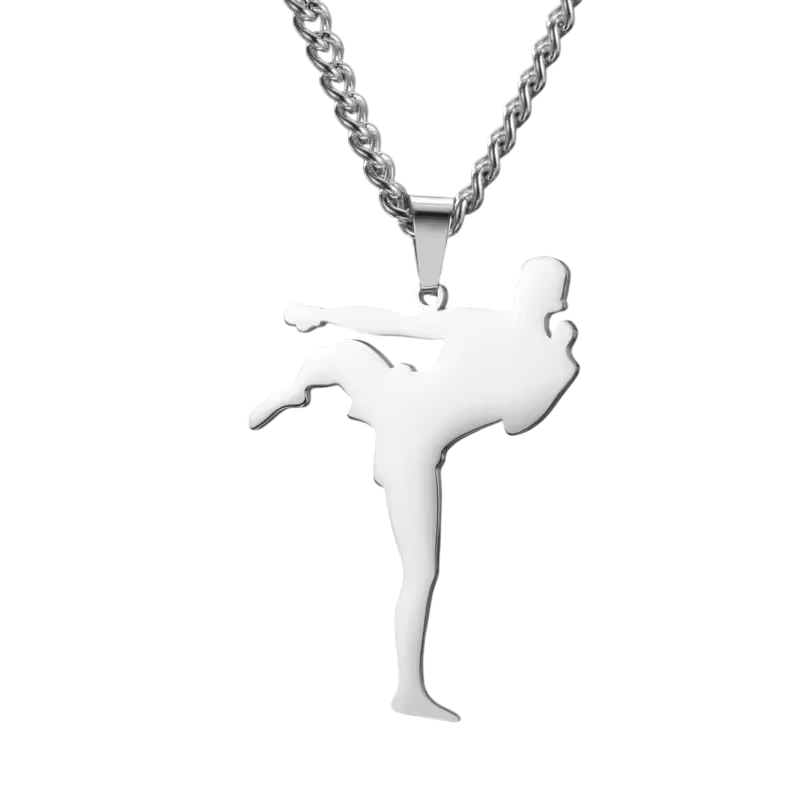 RVS Heren Taekwondo Actie Hanger – Stoere Martial Arts Ketting Zilverkleur - Afbeelding 2