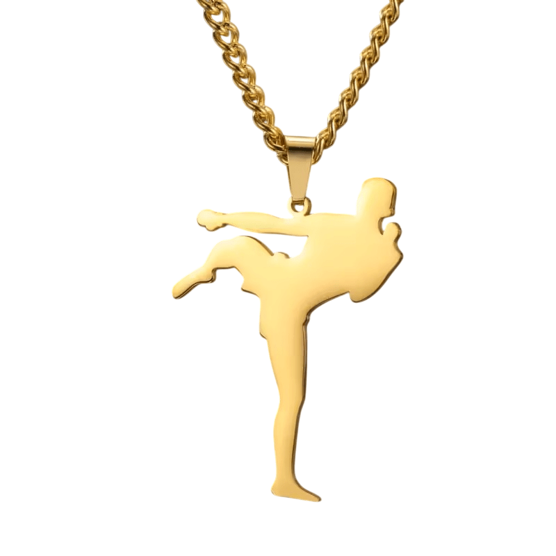 RVS Heren Taekwondo Actie Hanger – Stoere Martial Arts Ketting Goudkleur - Afbeelding 2