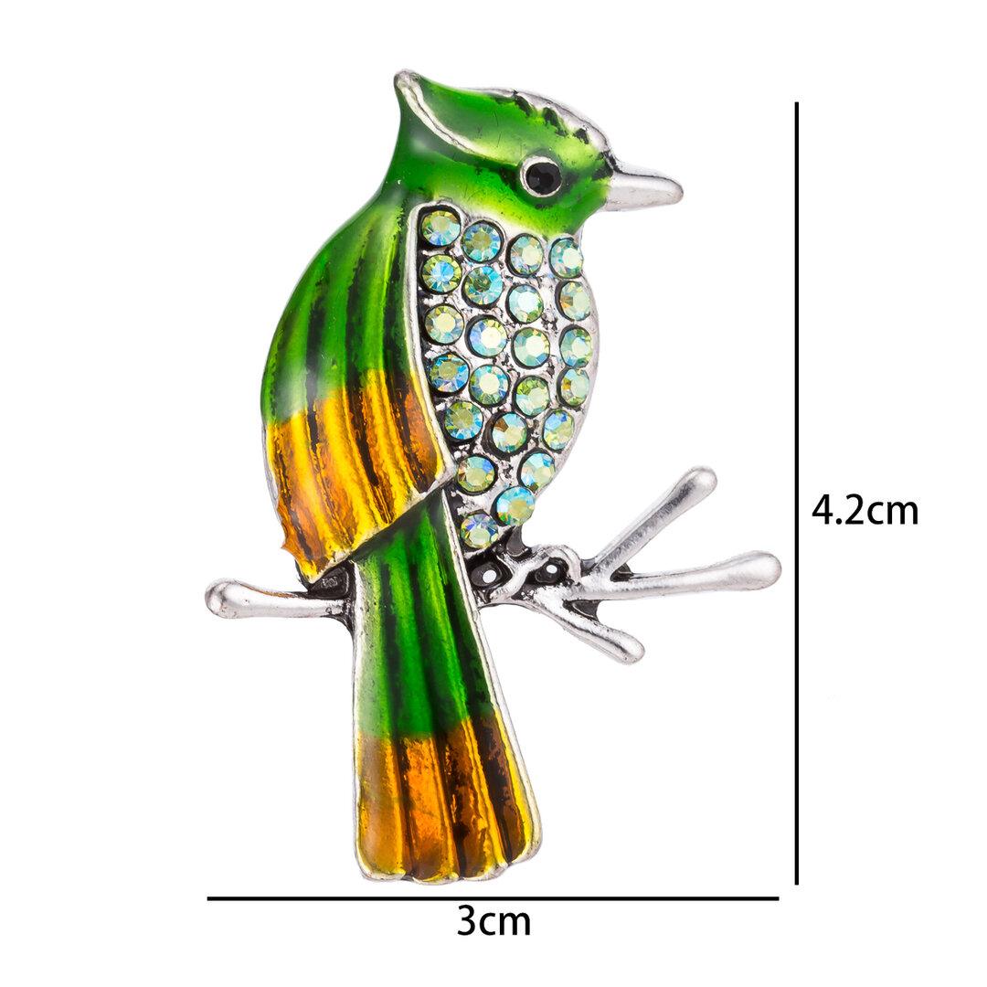 Groen Gele Paradijsvogel Broche met Blanke Zirkonia – Kleurrijk en Elegant - Afbeelding 2