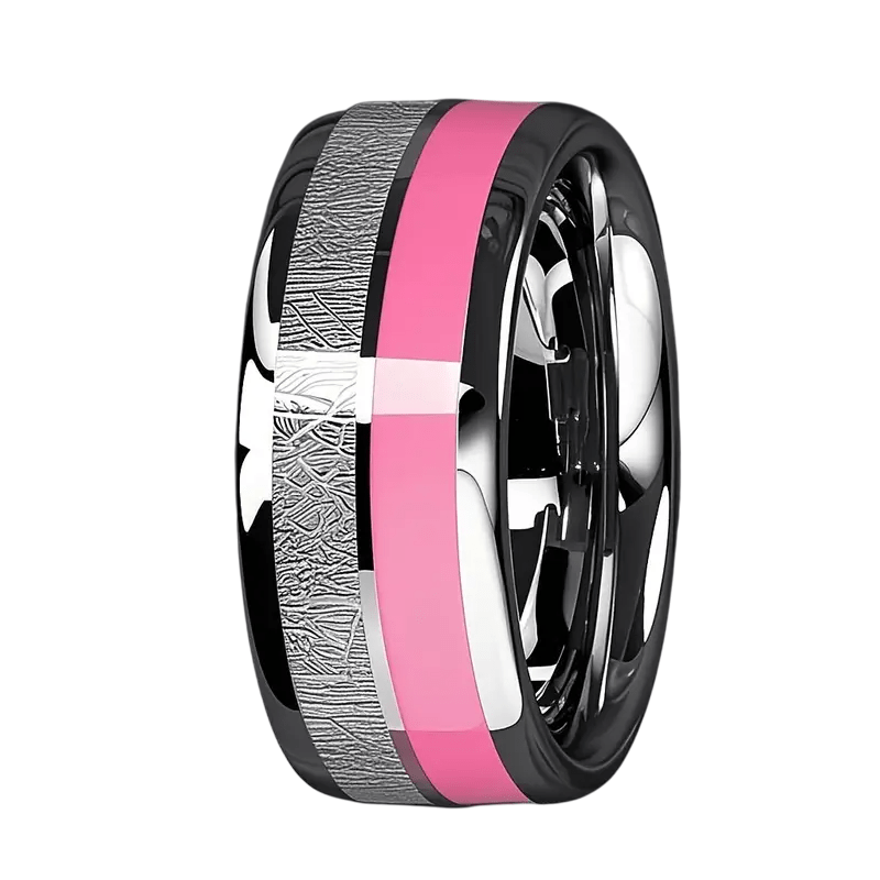 RVS dames ring zilverkleurig met roze accent – stijlvolle brede band 19mm - Afbeelding 2